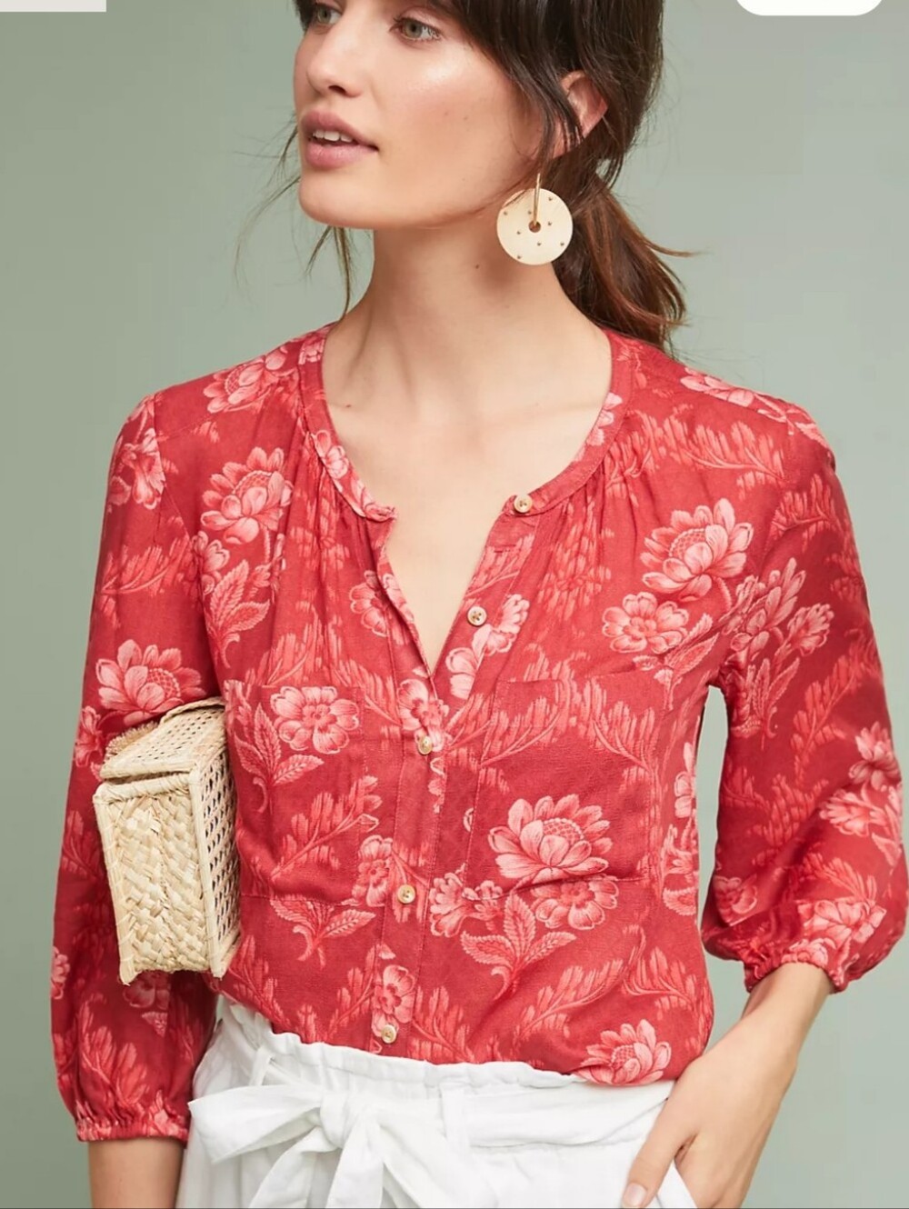 Anthropologie Akemi + Kim Red Floral Coconino Button Down Top Size XS